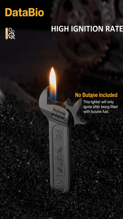 Spanner Shape Novelty Lighter – Refillable Butane Windproof Metal Lighter, Cool Gadget Gift for Men | Father's Day Gift Idea | Bright Chrome & Black | No Butane Included