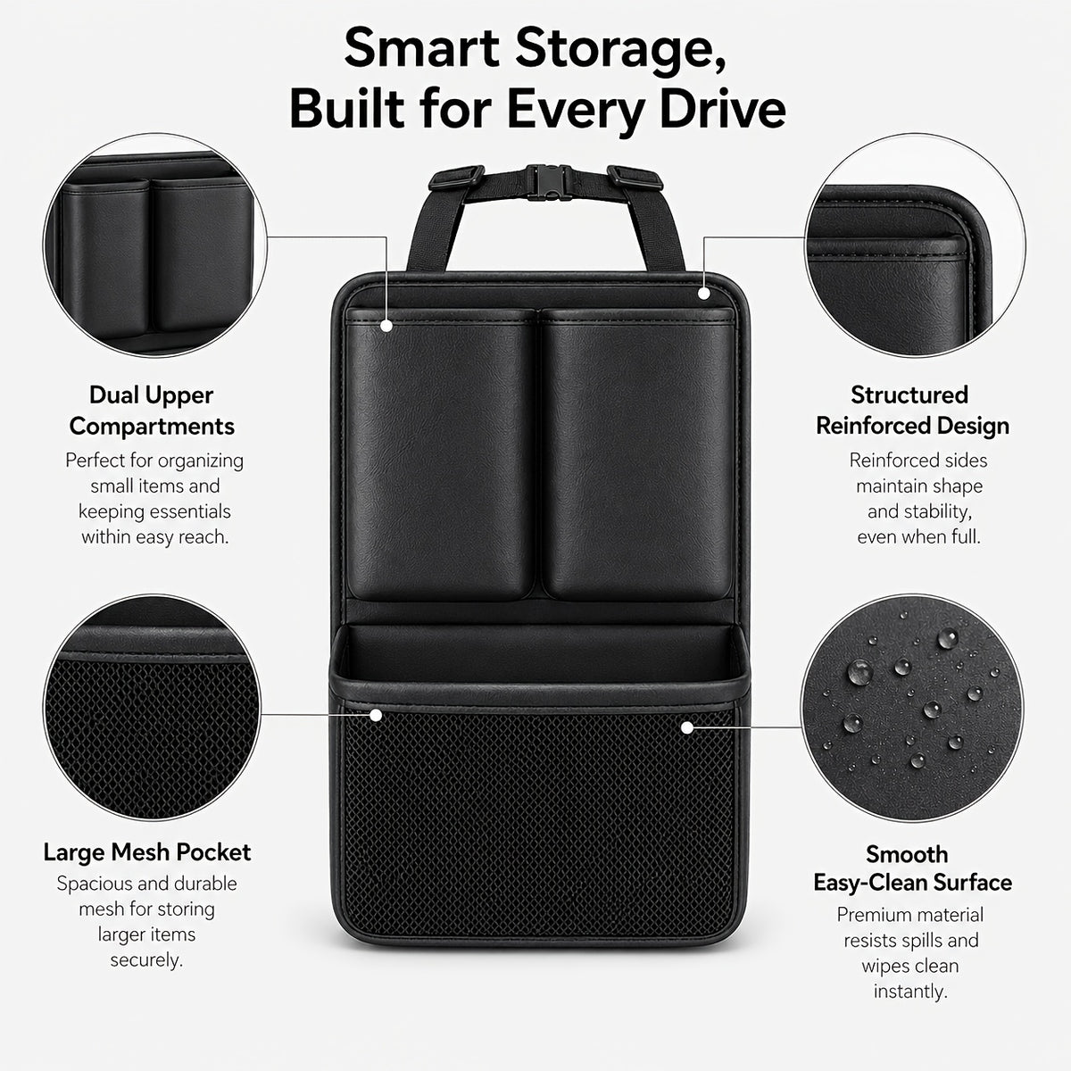 QIANKUNBAG Premium PU Leather Car Organizer Trunk Organizer with Multi-Pocket Storage, Adjustable Straps & Bottle Slots - Versatile Automobile Accessories for Organization And Travel