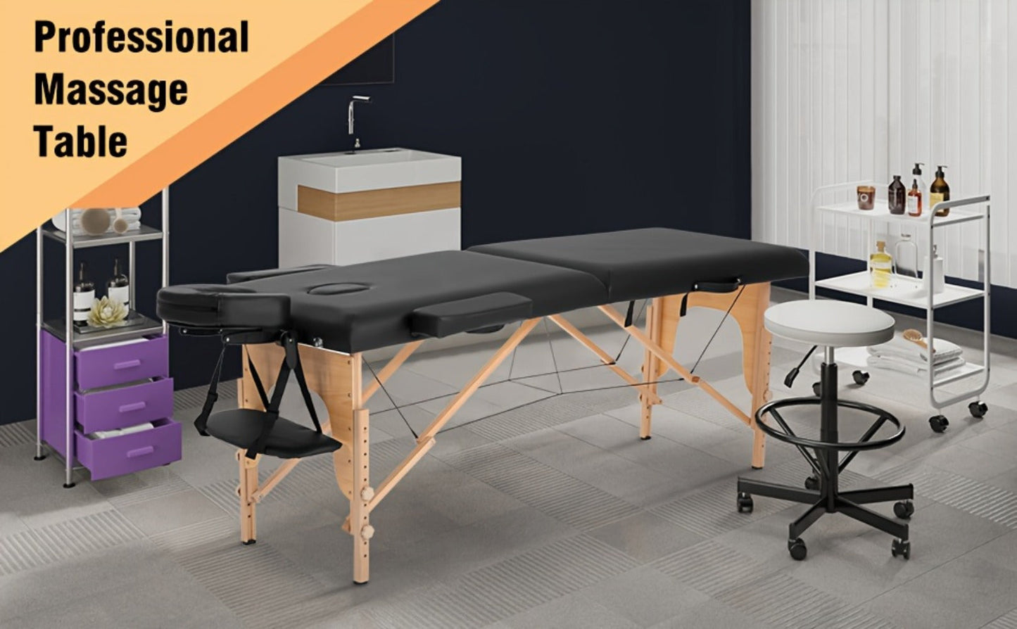 2-Fold Portable Massage Table with Face Cradle & Carrying Bag — Adjustable Height PU Leather Lash Bed for Spa, Tattoo, Esthetician & Home Use, 6 Colors, 2 Sizes