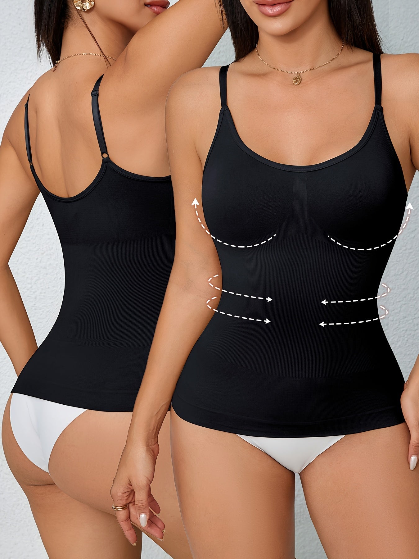 Women's Tummy Control Shapewear Camisole - Solid Color Body Smoothing, Black And White Color