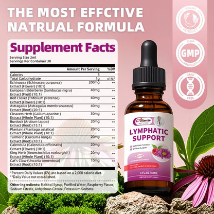 Lymphatic Health Drops 11-in-1 with Echinacea Elderberry Astragalus Burdock Root Dandelion Red Clover 2.03oz – Natural Herbal Immune Detox Lymph Drainage Support Supplement