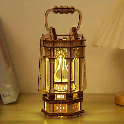 LED Wooden Lantern Model Kit – Rotating Mechanical 3D Wooden Puzzle for Adults & Teens, Glowing Vintage Desk Decor Display, Unique Christmas Birthday Gift for Puzzle Lovers & Craft Enthusiasts