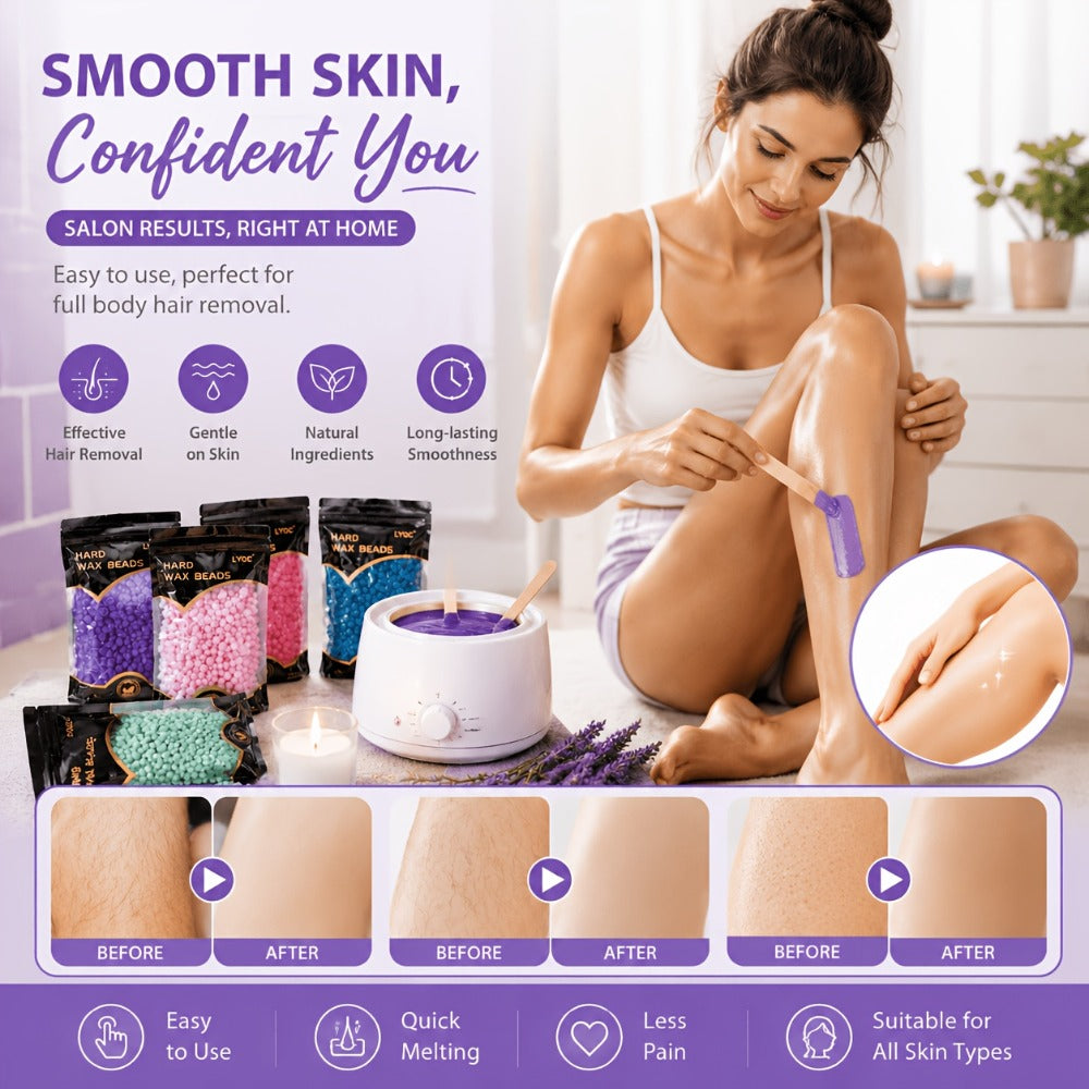 Hard Wax Beads for Hair Removal Full Body 1000g/2000g — Professional Waxing Kit with 20 Applicator Sticks, Low Melting Point Beginner-Friendly Depilatory Wax for Sensitive Skin, Unisex Women & Men