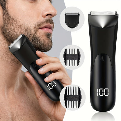 Ceramic Blade Groin Trimmer for Men USB Rechargeable Electric Body Hair Shaver Dry Wet Use 2 Protective Covers 500mAh Lithium Battery Pubic Chest Back Grooming Gift Valentine Father's Day