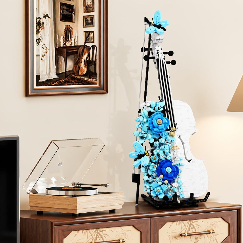 Flower Violin Building Block Set 1419pcs – 3D Musical Instrument Brick Model for Adults & Teens, Elegant Home Office Decor Display, Unique Birthday Father's Day Christmas Gift for Music Lovers