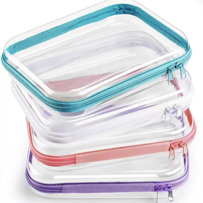 Clear Storage Box Set 4 Pcs Hard Transparent Zipper Organizer Plastic Case S M L XL Makeup Cosmetics Snacks Stationery Kids Toys Multi-Color Purple Blue Pink White