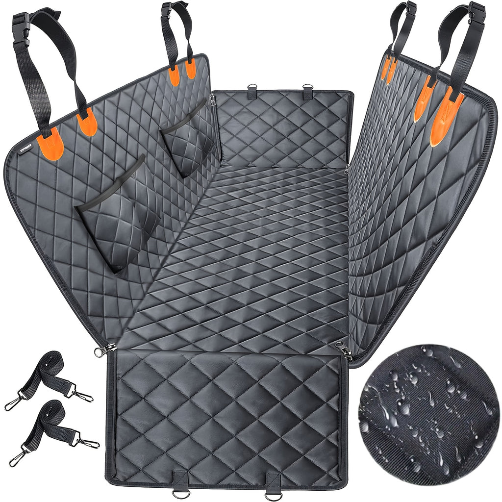 Dog Car Seat Cover - Pet Hammock, with 4 Pockets On The Side Wings, Scratch And Slip Protection for The Rear Seat, Suitable for Cars, Trucks And SUVs,600D