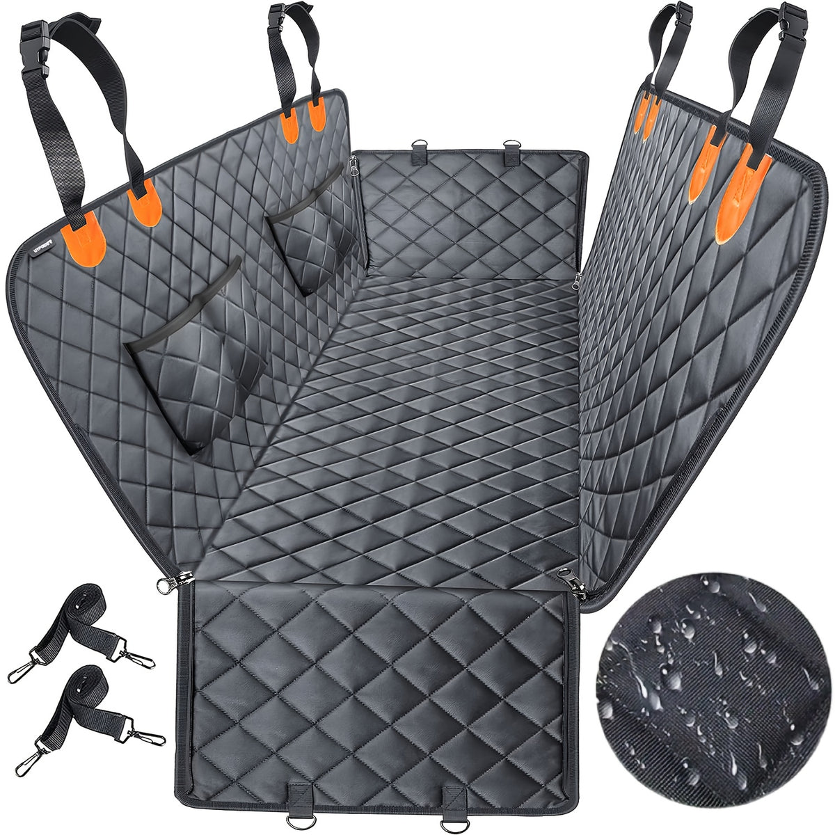 Dog Car Seat Cover - Pet Hammock, with 4 Pockets On The Side Wings, Scratch And Slip Protection for The Rear Seat, Suitable for Cars, Trucks And SUVs,600D