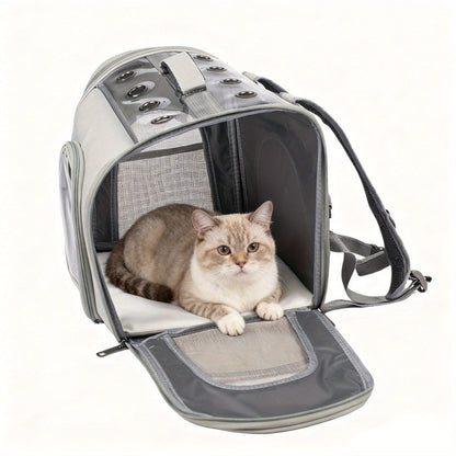 Pet Backpack for Cats and Dogs - Foldable Breathable Mesh Window Carrier Bag with Front Opening, Lightweight Travel Backpack for Hiking Walking Outdoor Adventures, Available in Pink Gray Blue Purple