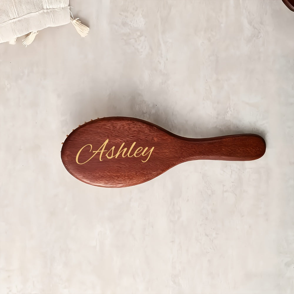 Personalized Engraved Wooden Hair Brush Custom Name - Handmade Bridesmaid Wedding Gift Mother's Day Teacher's Day Valentine's Day Gift for Women Round Square