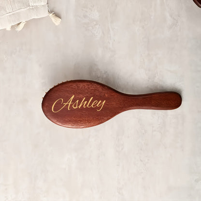 Personalized Engraved Wooden Hair Brush Custom Name - Handmade Bridesmaid Wedding Gift Mother's Day Teacher's Day Valentine's Day Gift for Women Round Square