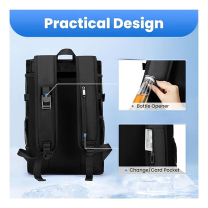 Insulated Cooler Backpack Leakproof Thermal Lunch Bag, Large Capacity Waterproof Cooling Rucksack for Camping, Hiking, Picnic & Beach, Foldable Soft Cooler Bag for Men & Women, Black & Grey