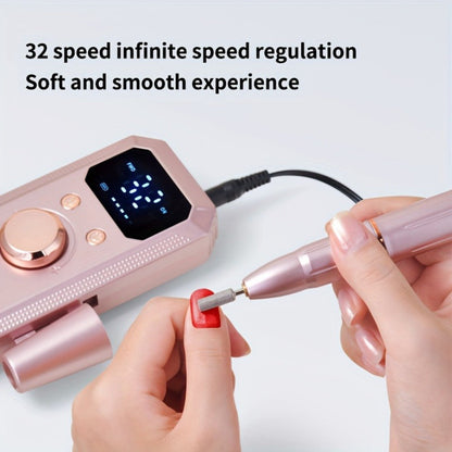 Cordless Electric Nail Drill Machine Rechargeable Professional E-File 11 Bits 20 Sanding Discs High Speed Acrylic Gel Natural Nails Polishing Portable Home Salon Black Pink White Grey Rose Gold