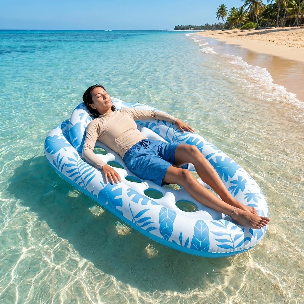 Inflatable Pool Lounger XL 77"×50" with Backrest Adult Tanning Float Raft Floating Sunbathing Bed for Swimming Pool Lake Beach Summer Relaxation