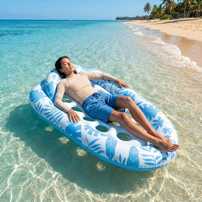 Inflatable Pool Lounger XL 77"×50" with Backrest Adult Tanning Float Raft Floating Sunbathing Bed for Swimming Pool Lake Beach Summer Relaxation