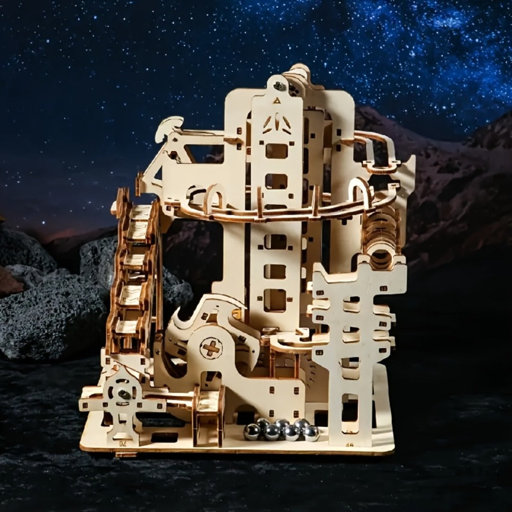 Wooden Ball Track Puzzle Model Kit – STEM Engineering Building Set for Adults & Teens, Kinetic Marble Run Expansion Sets A & B, Brain Teaser DIY Craft, Unique Birthday Gift for Men Women