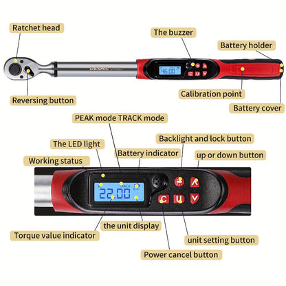 Digital Torque Wrench - 1/2" & 3/8" Drive, ±1% Accuracy, LED & Buzzer Alert, 4 Units, 500 Data Sets, Preset P1-P8, Chrome Vanadium Steel for Auto, Bike & Motorcycle