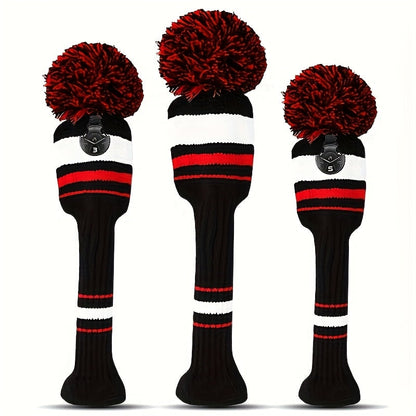 Knitted Golf Club Head Covers 3-Pack Set for Driver & Fairway Woods, Fits 460cc Drivers, Hook & Loop Closure Protective Headcovers for 1 3 5 Woods, Stylish Mixed Color Golf Club Protectors