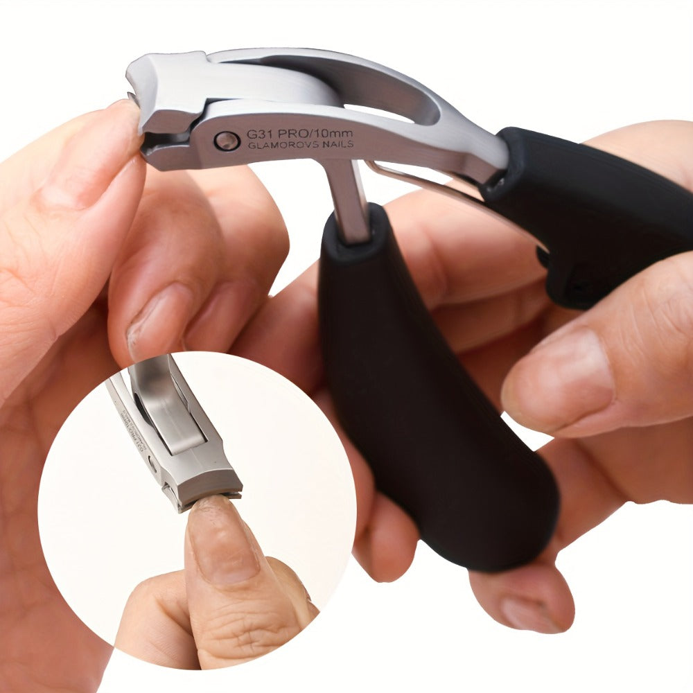 Nail Clippers Set for Thick Nails Heavy Duty 2-Piece — Professional Stainless Steel Toenail Clippers for Men, Elderly & Seniors, Concave Tilted Arc Blade, Splash-Proof Precision Trimming, Ergonomic Black Handle Kit
