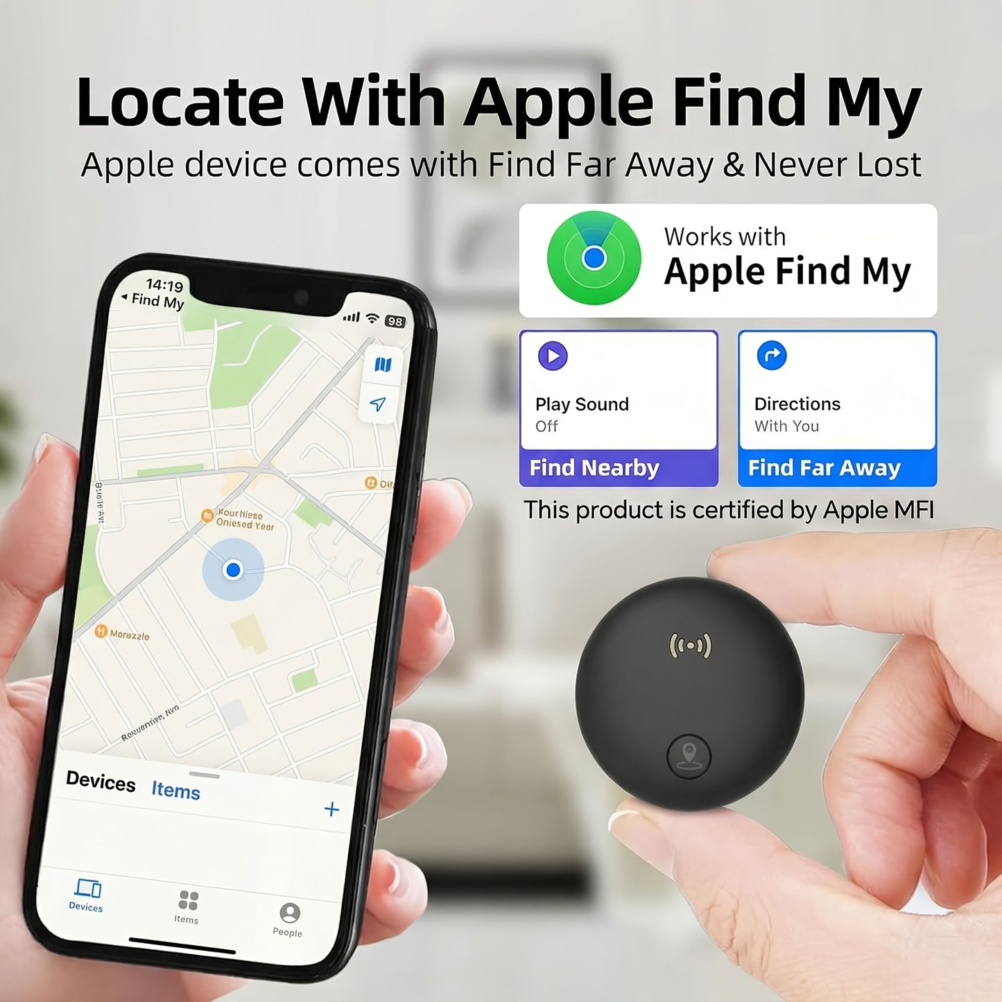 Car GPS Tracker - Built-in Strong Magnet, Magnetic Mini Vehicle Tracker, Real-Time Vehicle Tracking, No Monthly Fees/No SIM Card Required (Supports IOS Find My Feature Only), Global Anti-theft Device Suitable for Car, Truck, Bicycle, And Other Items