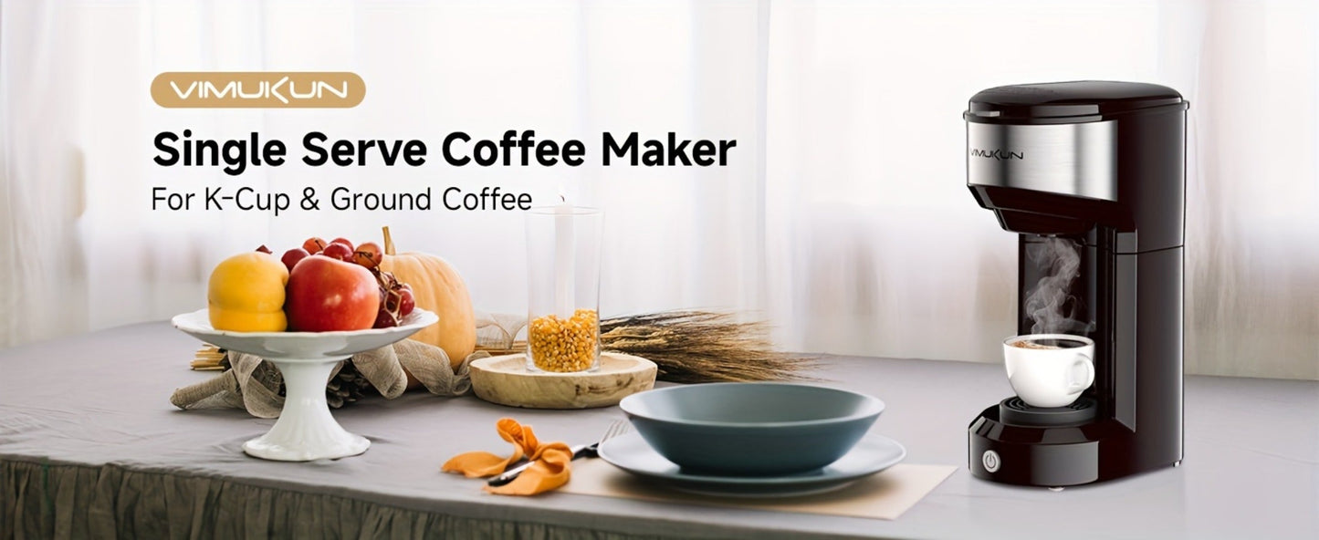Coffee Brewer Single Serve for K-Cup Pods and Ground Coffee 6-14oz Reservoir One-Button Operation Auto Shut-Off Compact Coffee Maker for Home Office Dorm Travel 120V