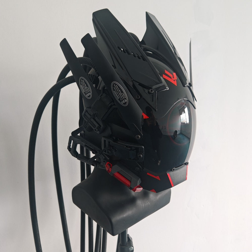 LED Punk Mask with Tubular Braids & Helmet – Futuristic Sci-Fi Mechanical Cosplay Mask for Halloween, Rave Music Festival & Party, Blue Green Pink, Handmade TPU PC Unisex Adult Costume Prop