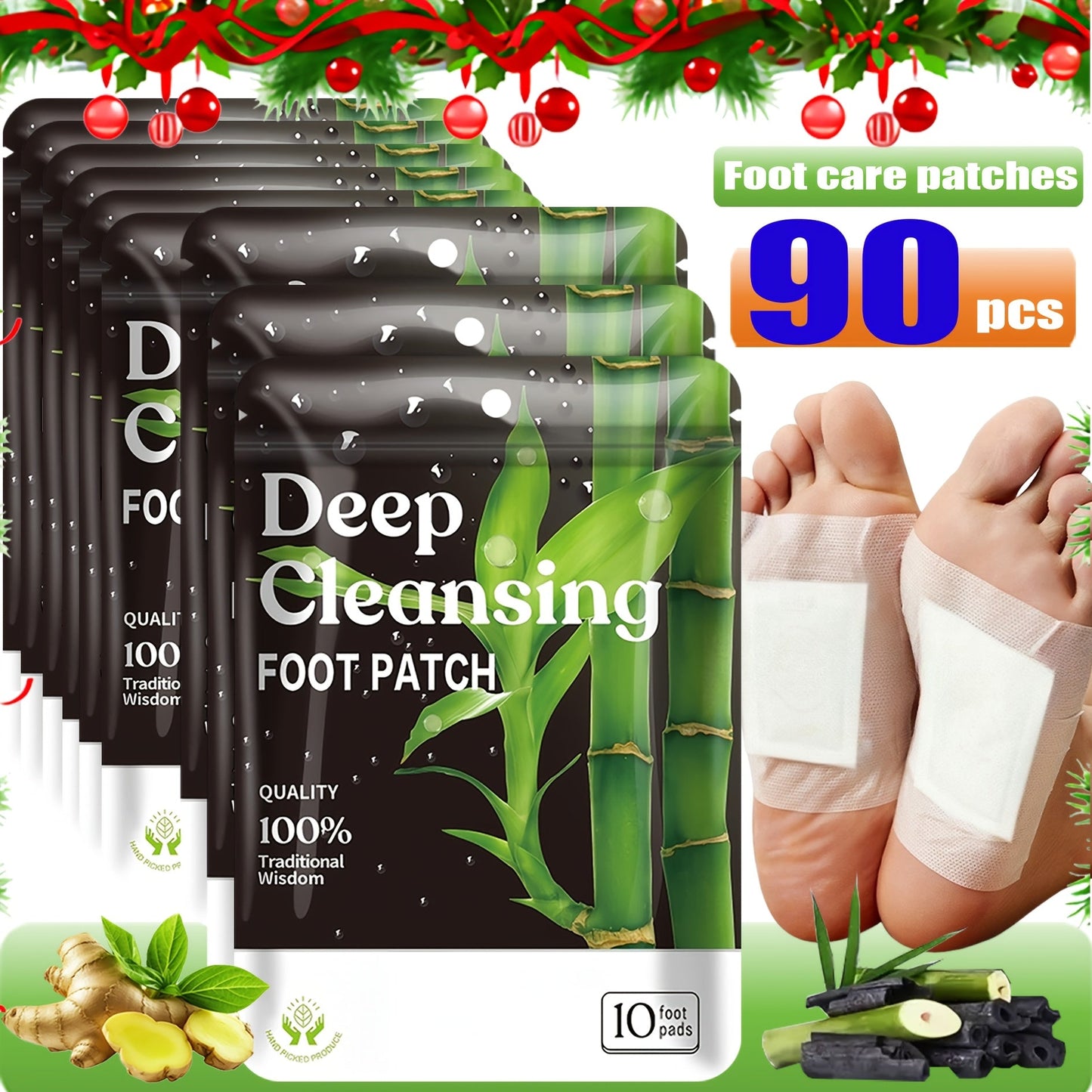 Detox Foot Patches with Bamboo Vinegar Ginger & Lavender — Natural Plant Formula Deep Cleansing Overnight Foot Pads, Moisturizing Soothing Foot Care for Tired Aching Feet, Home Spa Wellness Gift