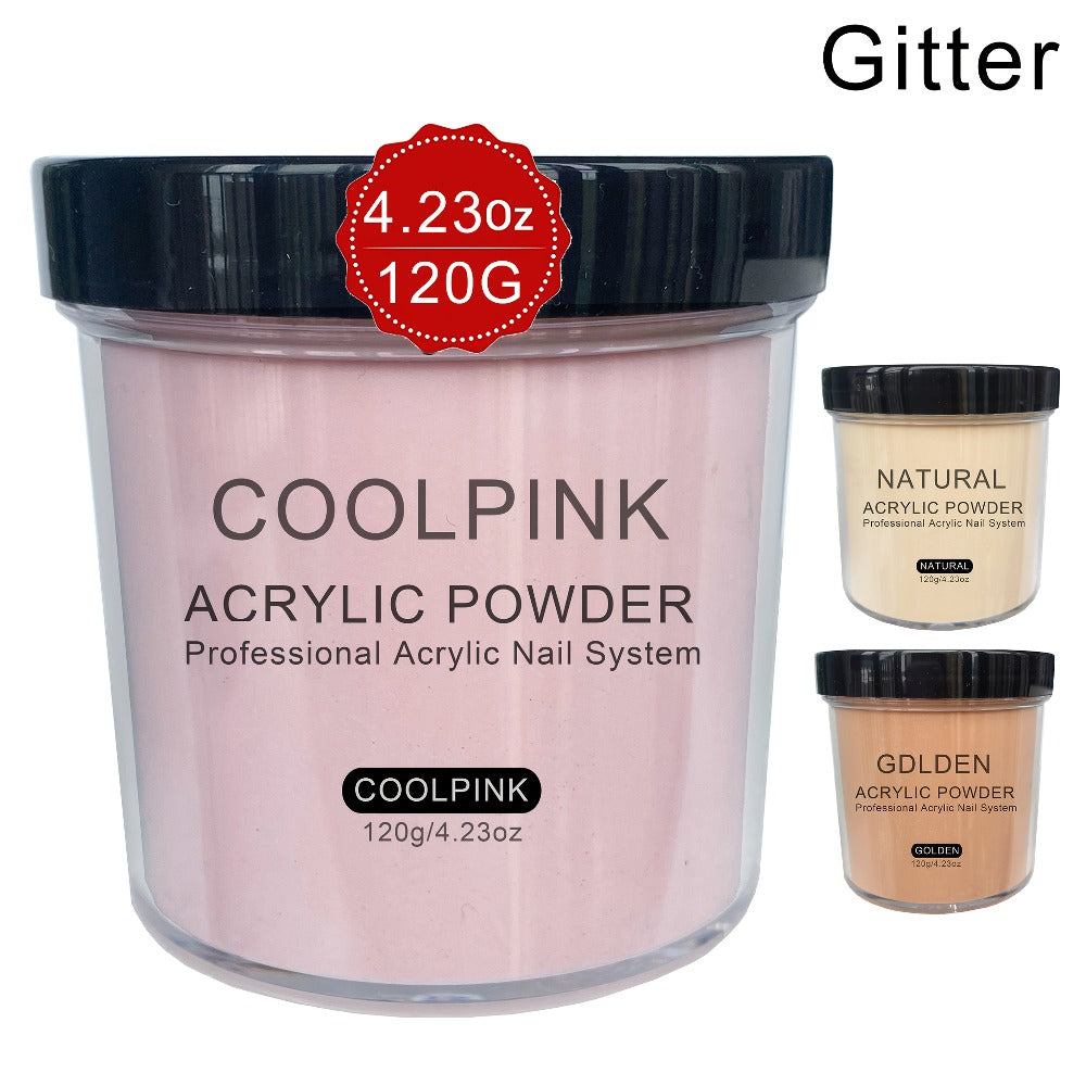 Acrylic Nail Powder 4oz Glitter Set 3 Colors Cool Pink Golden Natural for Nail Extensions Sculpting 3D Nail Art Formaldehyde Free No Lamp Needed Professional Kit