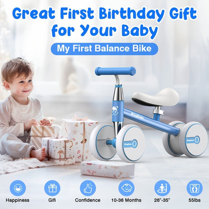 4 Wheel Balance Bike for Baby Toddlers 10-36 Months – Lightweight First Bike with Adjustable Seat, 90° Steering Limit & Silent Anti-Slip Tires | Best 1st Birthday Gift for Boys and Girls