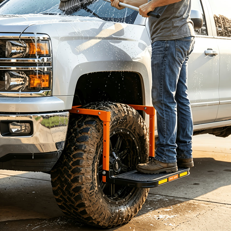 Heavy Duty Foldable Tire Step with Anti-Slip Texture, Adjustable Height, 300/650 LBS Load Capacity, Fits Tires Up to 13.5" And 15" Wide, Portable Roof Rack Climbing Step, Universal Car Additions for Truck SUV Trailer