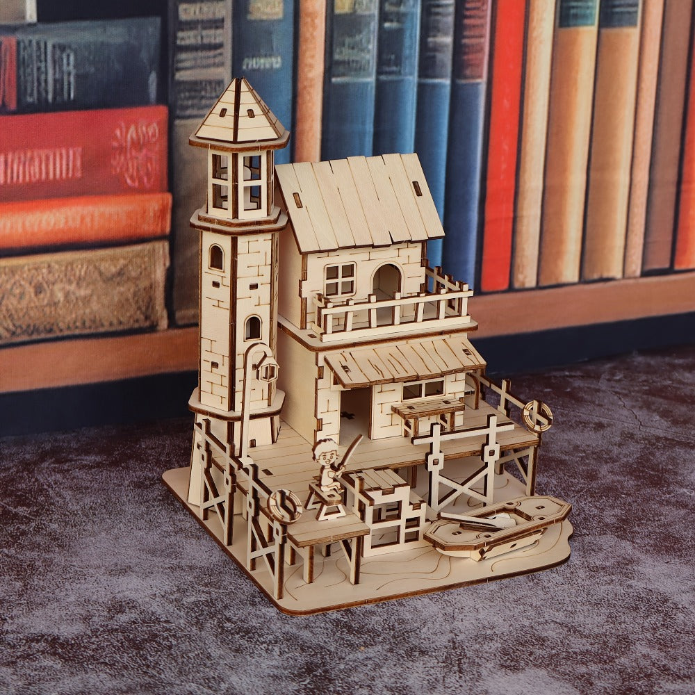 3D Wood Model Kit for Adults & Teens – DIY Wooden Assembly Puzzle, Choose Fisherman's Hut / Treehouse / Cowboy Bar, STEM Brain Teaser Craft Kit, Unique Birthday & Holiday Gift