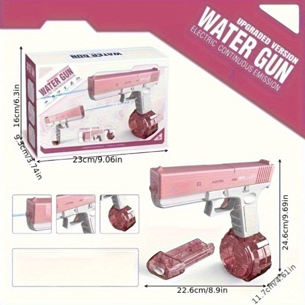 Dual Magazine Automatic Water Gun for Kids & Adults – High-Capacity Long-Range 30ft Squirt Blaster Ergonomic Grip, Blue & Pink, Pool Beach Backyard Summer Outdoor Fun