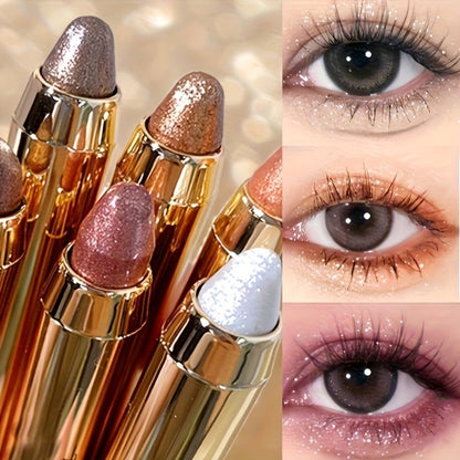 Squalane Shimmer Eyeshadow Stick Set 6 Pcs Double Head Highlighter Pen — One-Touch Luminous Eye Makeup, Plant-Based Formula, Long-Lasting Gift Set for Women & Beginners