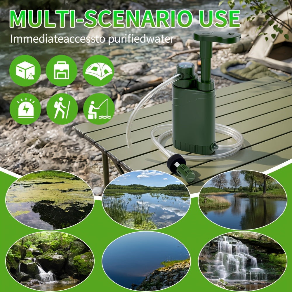 Portable Water Filter Pump for Camping & Hiking - 0.01 Micron 4-Stage Filtration, Replaceable Carbon Filter, ABS Material, Survival Water Purifier for Backpacking, Emergency & Outdoor Adventures