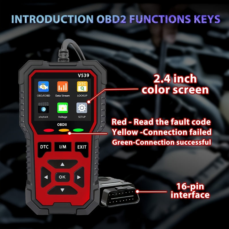 2026 Enhanced V539 OBD2 Diagnostic with Full Engine Code Reading And 6 Reset Modes for All OBD2/EOBD Vehicles from 1996 Onwards, Capable of Battery Voltage Testing And Reading/Clearing Codes Without a Battery, Without Battery