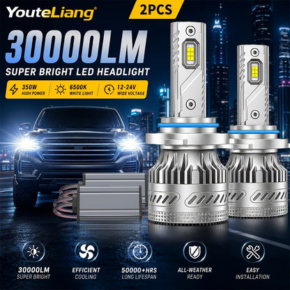 2pcs H1 LED Bulbs, H7 LED Bulbs, H4 LED Bulbs, H11 HB3 9005 Bulbs, HB4 9006 Bulbs, HIR2 Bulbs. Perfect for Car Enthusiasts As A Gift to Enhance Nighttime Driving Safety. Upgraded with 30, 000 Lumens, 350 Watts, Automatic Headlights, 12V, 6500K.