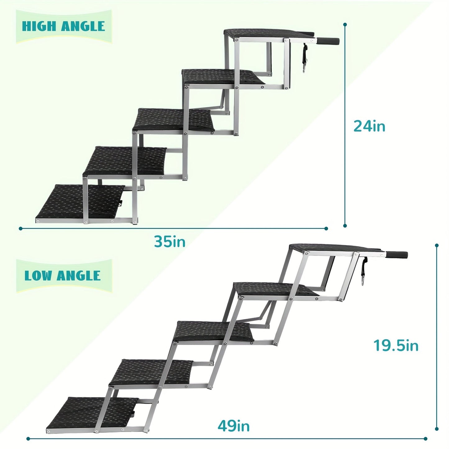 Dog Ramp for Cars Portable Folding Pet Stairs for SUV Trucks & Large Dogs - Non-Slip Surface Reinforced Steps Supports Up to 200 lb, 5-Step & 6-Step Lightweight Dog Car Ramp