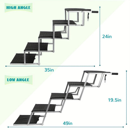 Dog Ramp for Cars Portable Folding Pet Stairs for SUV Trucks & Large Dogs - Non-Slip Surface Reinforced Steps Supports Up to 200 lb, 5-Step & 6-Step Lightweight Dog Car Ramp