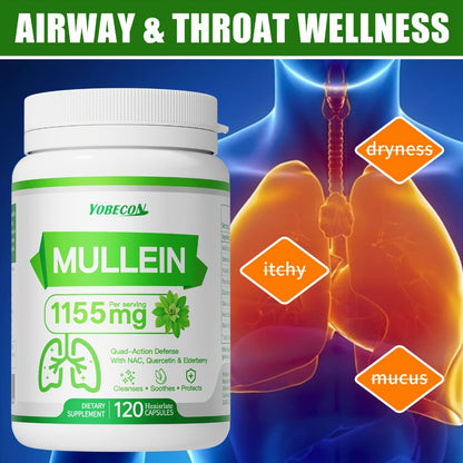 Mullein Lung Cleanse Capsules with NAC 45000mg – Mucus Removal, Dry Cough Relief & Respiratory Support Supplement for Women & Men, Seasonal & Year-Round Immune Health