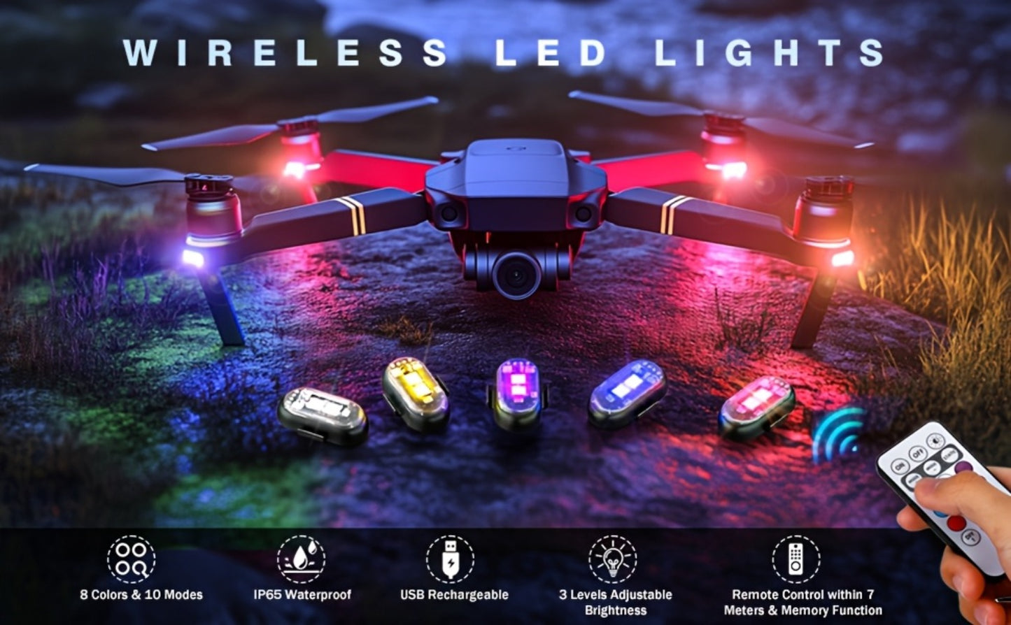 Wireless LED Strobe Warning Lights 6-Pack 8 Colors USB Charging IP65 Waterproof Anti-Collision Safety Light for Car Interior Truck Motorcycle Bicycle Drone – Remote Control Option Available