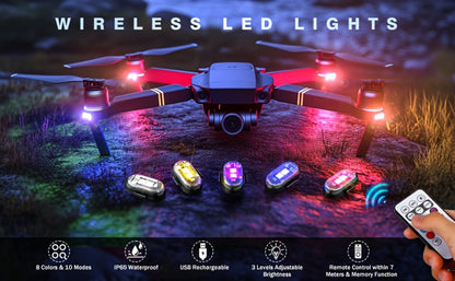 Wireless LED Strobe Warning Lights 6-Pack 8 Colors USB Charging IP65 Waterproof Anti-Collision Safety Light for Car Interior Truck Motorcycle Bicycle Drone – Remote Control Option Available