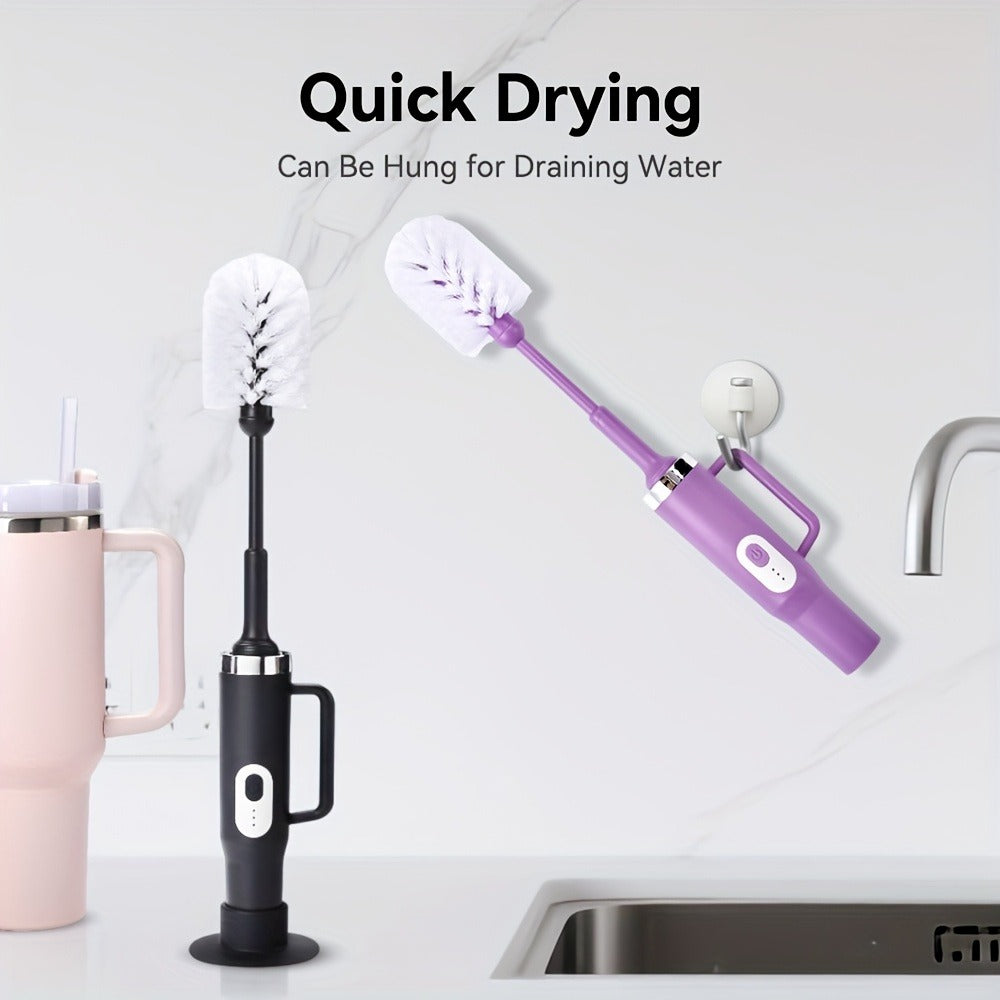 Electric Cup Scrubber Bottle Brush Cleaner – 2-Speed IPX6 Waterproof, Type-C Rechargeable, Deep Cleans 40oz Mugs, Tumblers & Hydration Bottles, Long Straw Brush Included, Wall Mount Storage, Kitchen Cleaning Tool