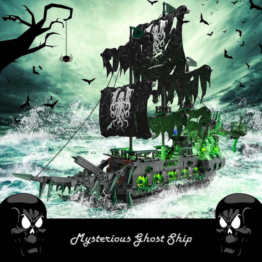 Flying Dutchman Pirate Ship Building Blocks Ghost Ship Model 40001 with LED Lights – Adult Teen Collector Construction Kit, Haunted Nautical Display Piece, Halloween Christmas Gift for Men Teens 14+