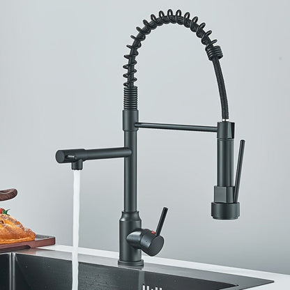 Kitchen Faucet with Pull Down Sprayer Single Handle Single Hole High Arc Spring Commercial Sink Faucet – 360° Swivel Splash-Proof Nozzle, Matte Black Chrome Brushed Nickel, Modern Monobloc Mixer Tap