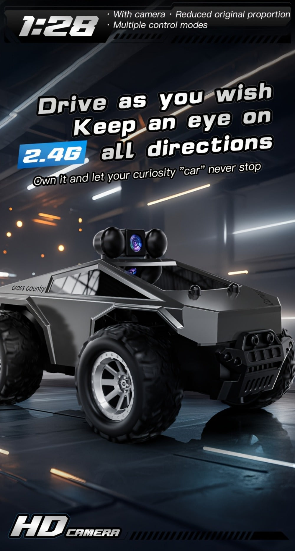 RC Off-Road Pickup Truck 1:28 Scale with 480P HD Camera | 2.4GHz App Control & Virtual Reality Function | 2 Rechargeable Batteries | Monster Truck Toy for Adults Kids