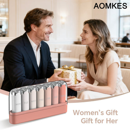 Weekly Pill Organizer for Women, 7-Day 3-Times-a-Day Pill Box with 21 Compartments, Removable Travel Pill Case, Vitamin & Supplement Organizer, Spill-Proof Gradient Pink Lipstick Design Gift for Mom