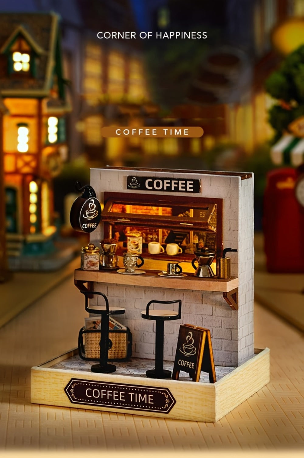 DIY Miniature Shop Dollhouse Kit with Dust Cover – Wooden Mini Store Assembly Set, 4 Themes Sakura Noodles Candy Atelier Coffee, Creative Home Decor Display Gift for Adults & Teens Birthday Christmas
