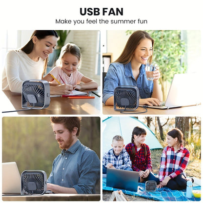 USB Desk Fan Portable, Small Personal Fan 3 Speed Settings 360° Rotation Silent Operation, Compact Lightweight USB Powered Cooling Fan for Home Office Dorm Bedroom Travel, Grey Blue Pink White