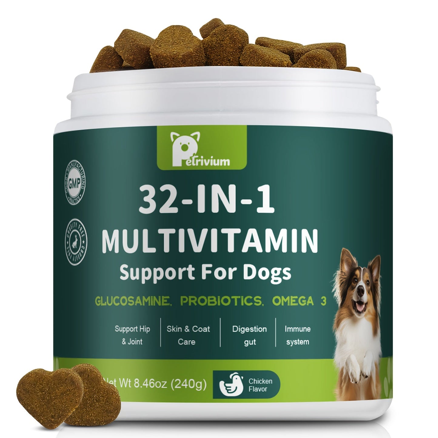 Dog Multivitamin Chews with Glucosamine & MSM, Omega 3 & 6, Probiotics - All-in-One Dog Vitamins & Supplements for Overall Health, 120 Soft Chews, 8.47oz, All Breeds