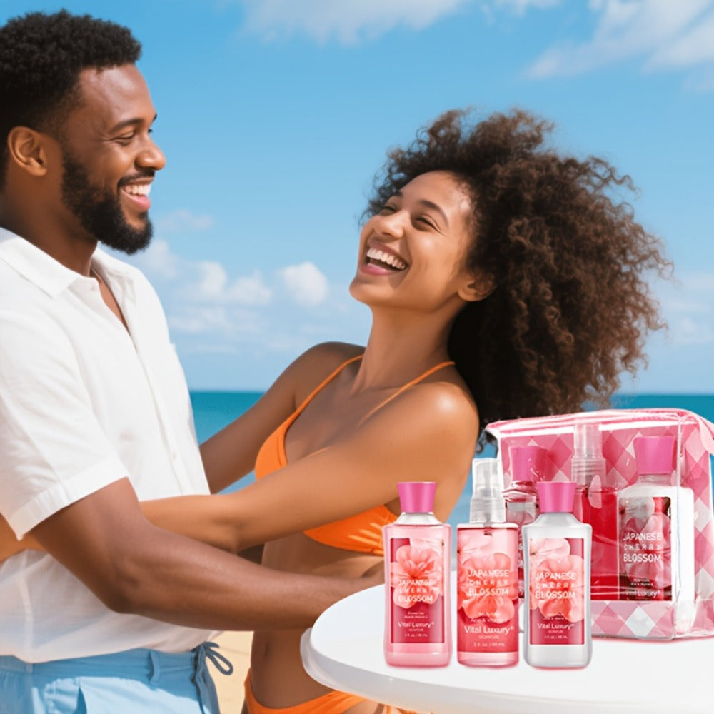 Bath Body Care Gift Set Shower Gel Body Lotion Body Mist Aloe Vera Vitamin E Glycerin Deep Moisturizing Fragrance Set for Women Cherry Blossom Lavender Vanilla Coconut All Skin Types